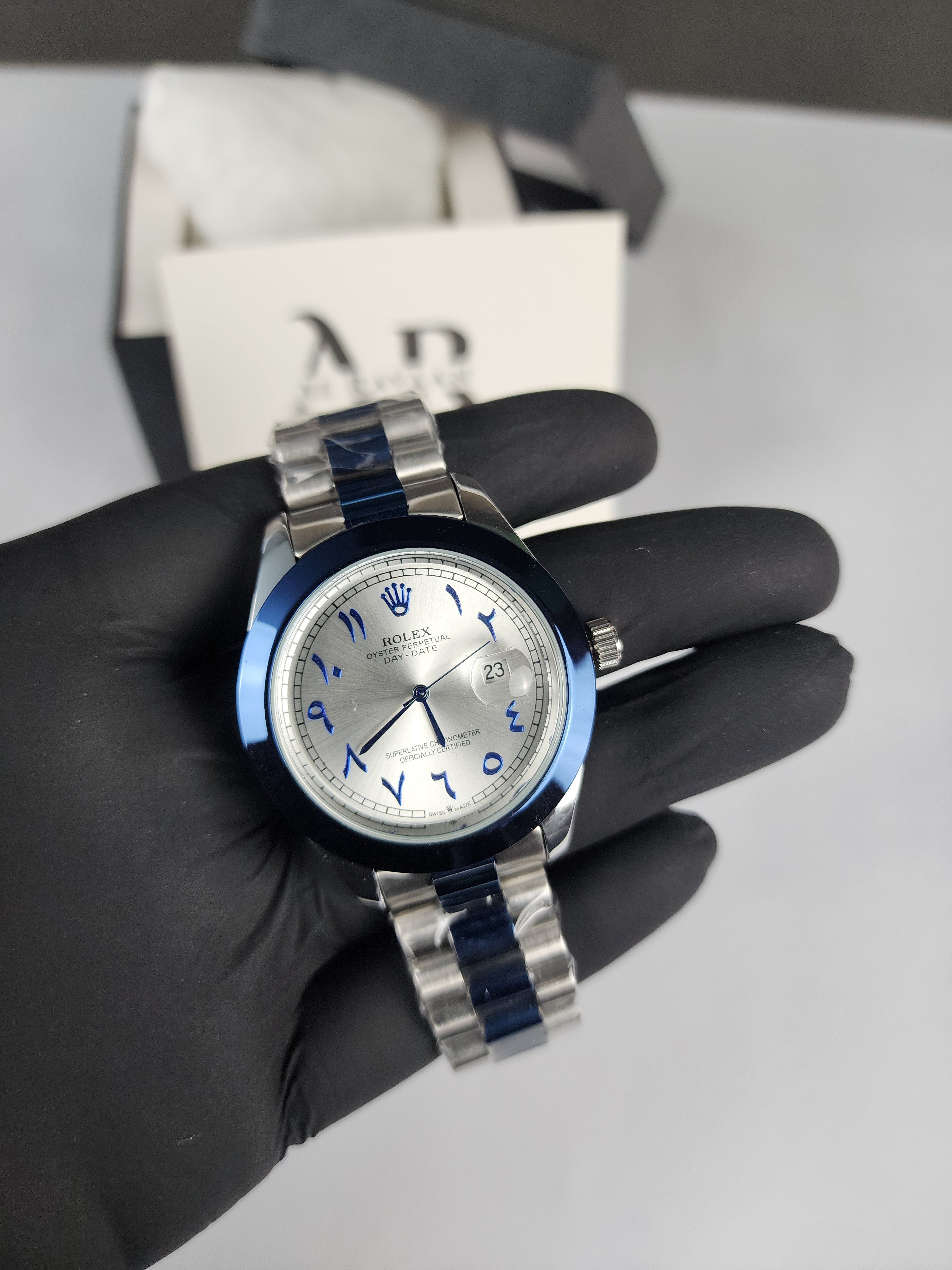 Rolex Luxury Watch Two Tone - Arabic - Silver Dial