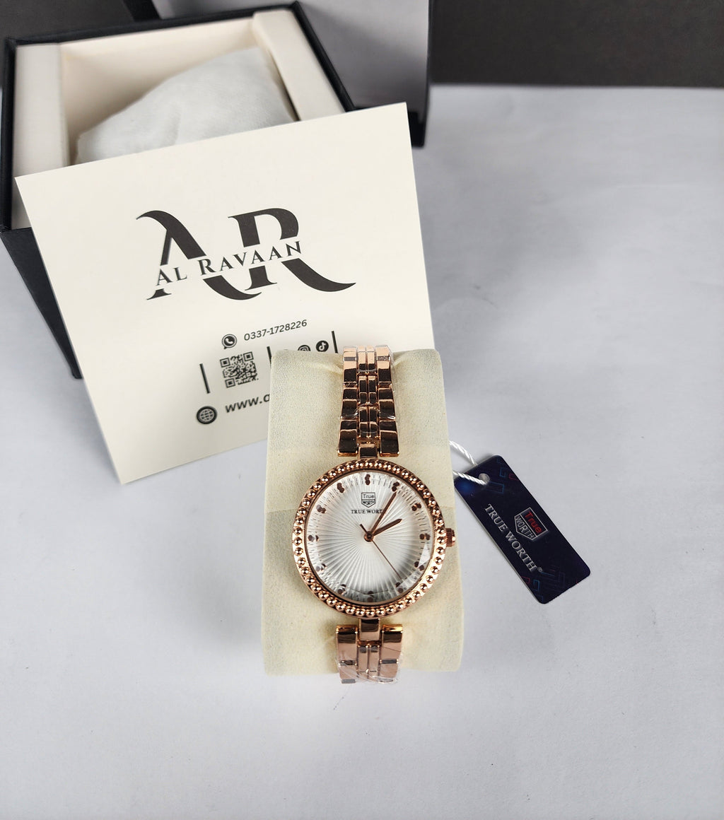 True Worth Model 05 - Pearl Dot Bezel - Rose Gold - White Dial