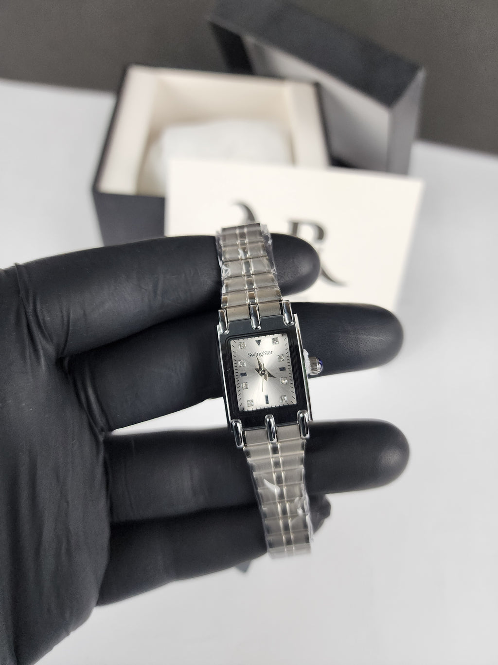 SwingStar Premium Ladies Rectangular Watch - Silver - Stone Dial