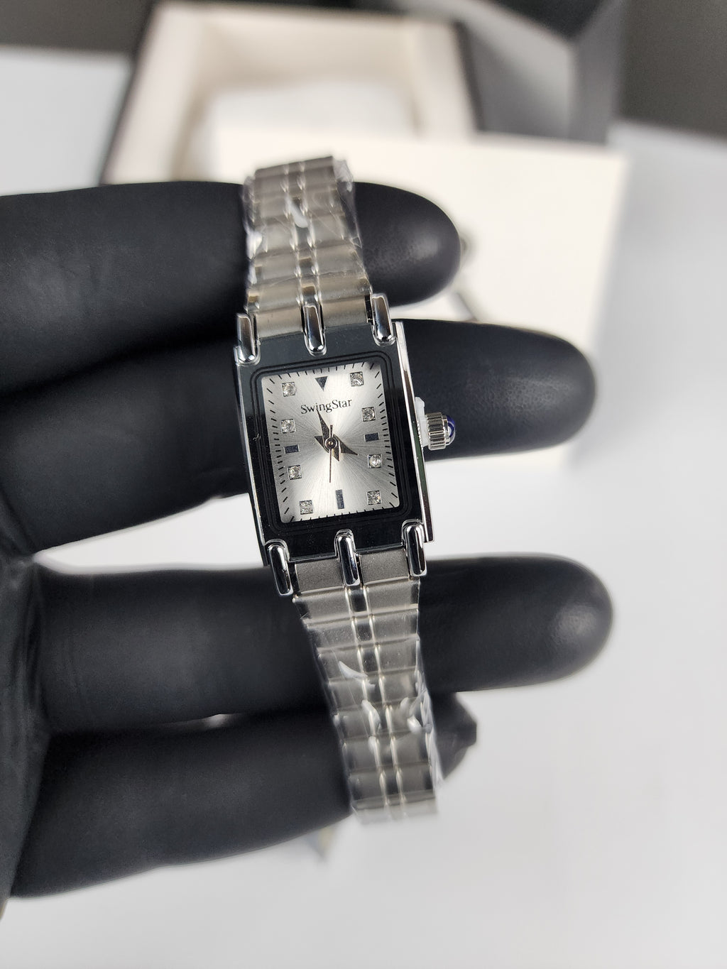 SwingStar Premium Ladies Rectangular Watch - Silver - Stone Dial