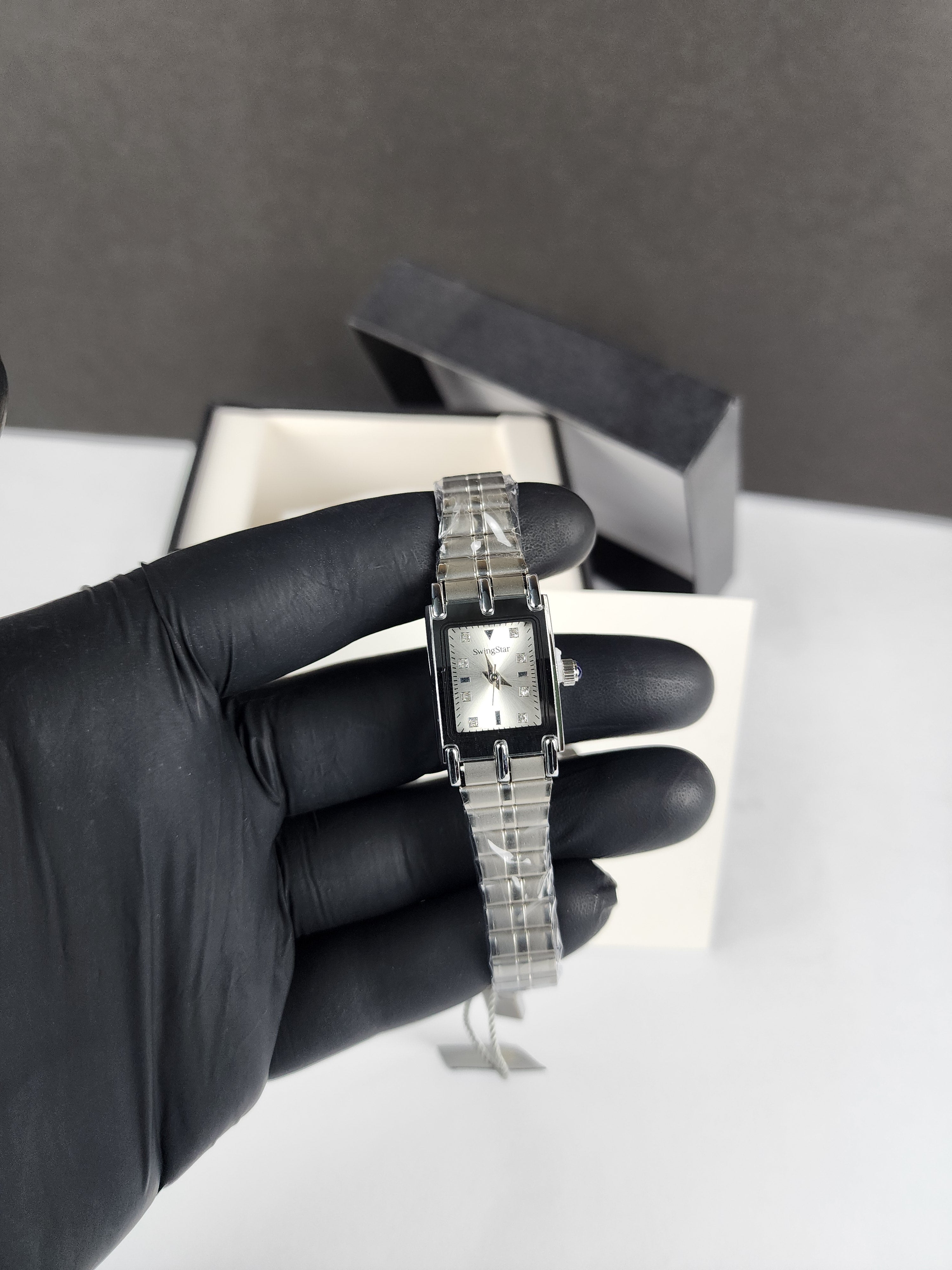 SwingStar Premium Ladies Rectangular Watch - Silver - Stone Dial