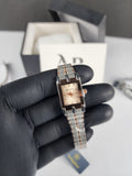 Swingstar Premium Ladies Rectangular Watch - Two Tone - Rose Copper - Metallic Sand Stone Dial
