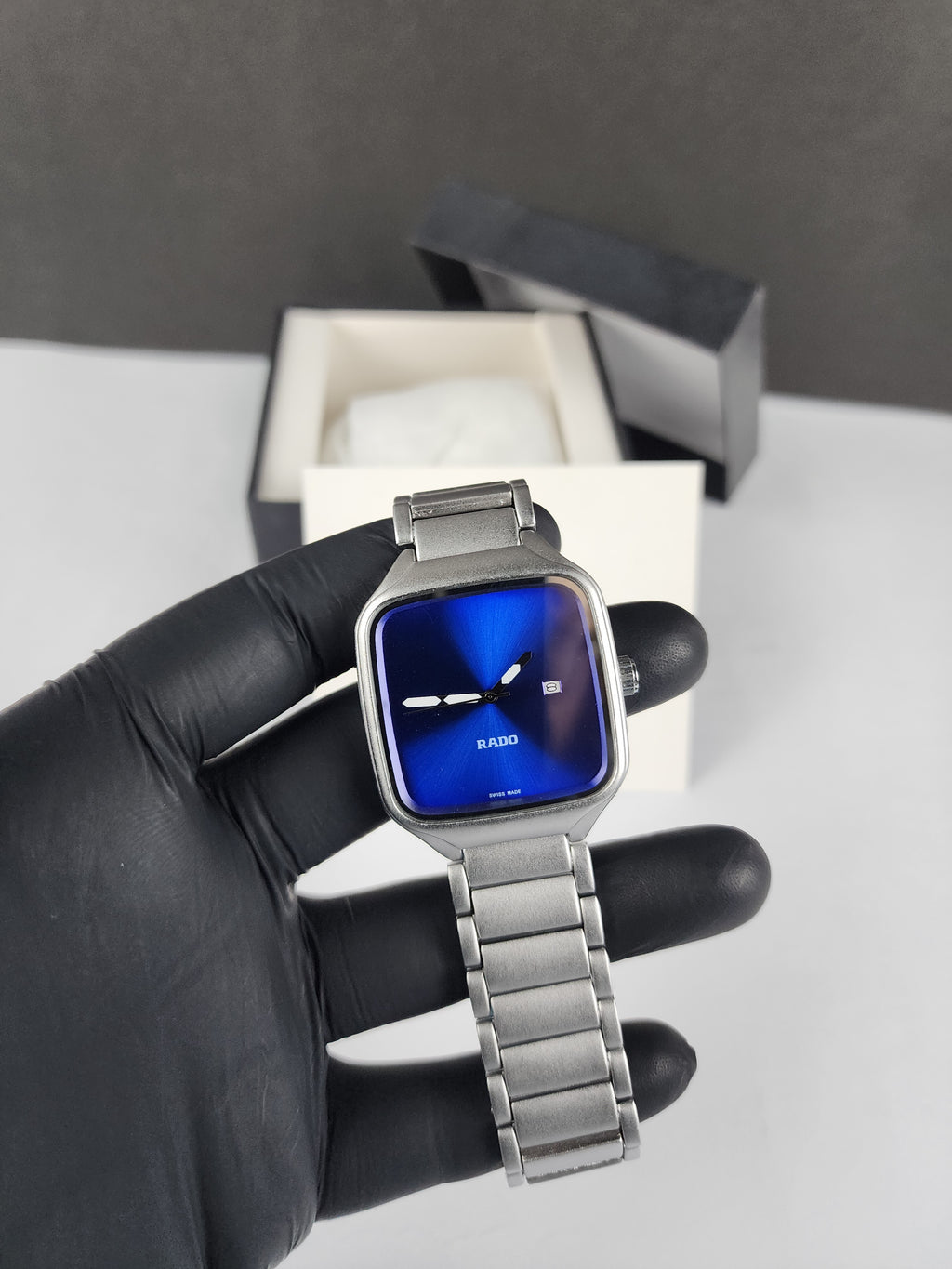 Rado Minimalist True Square Watch - Silver - Blue Dial