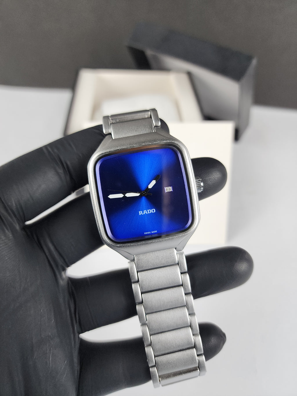 Rado Minimalist True Square Watch - Silver - Blue Dial