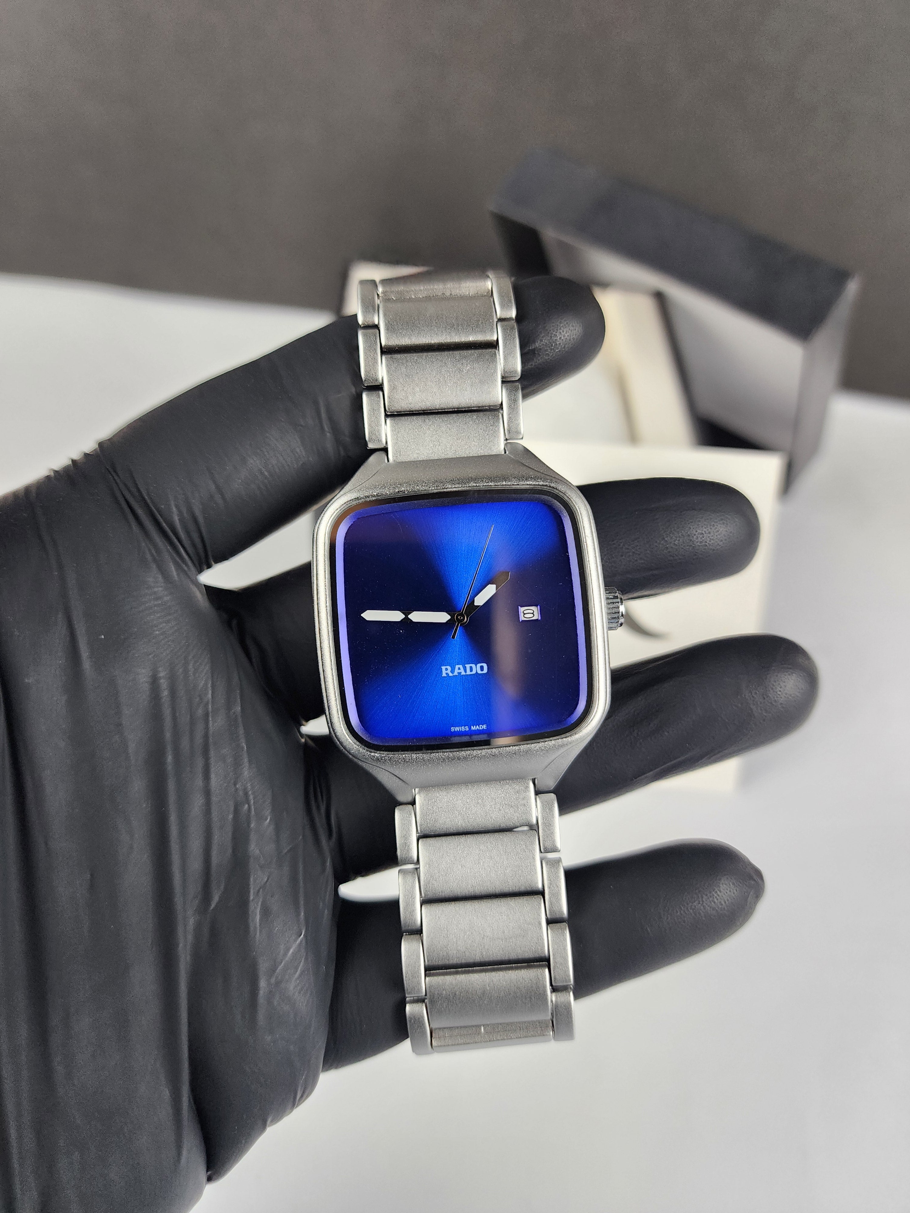 Rado Minimalist True Square Watch - Silver - Blue Dial