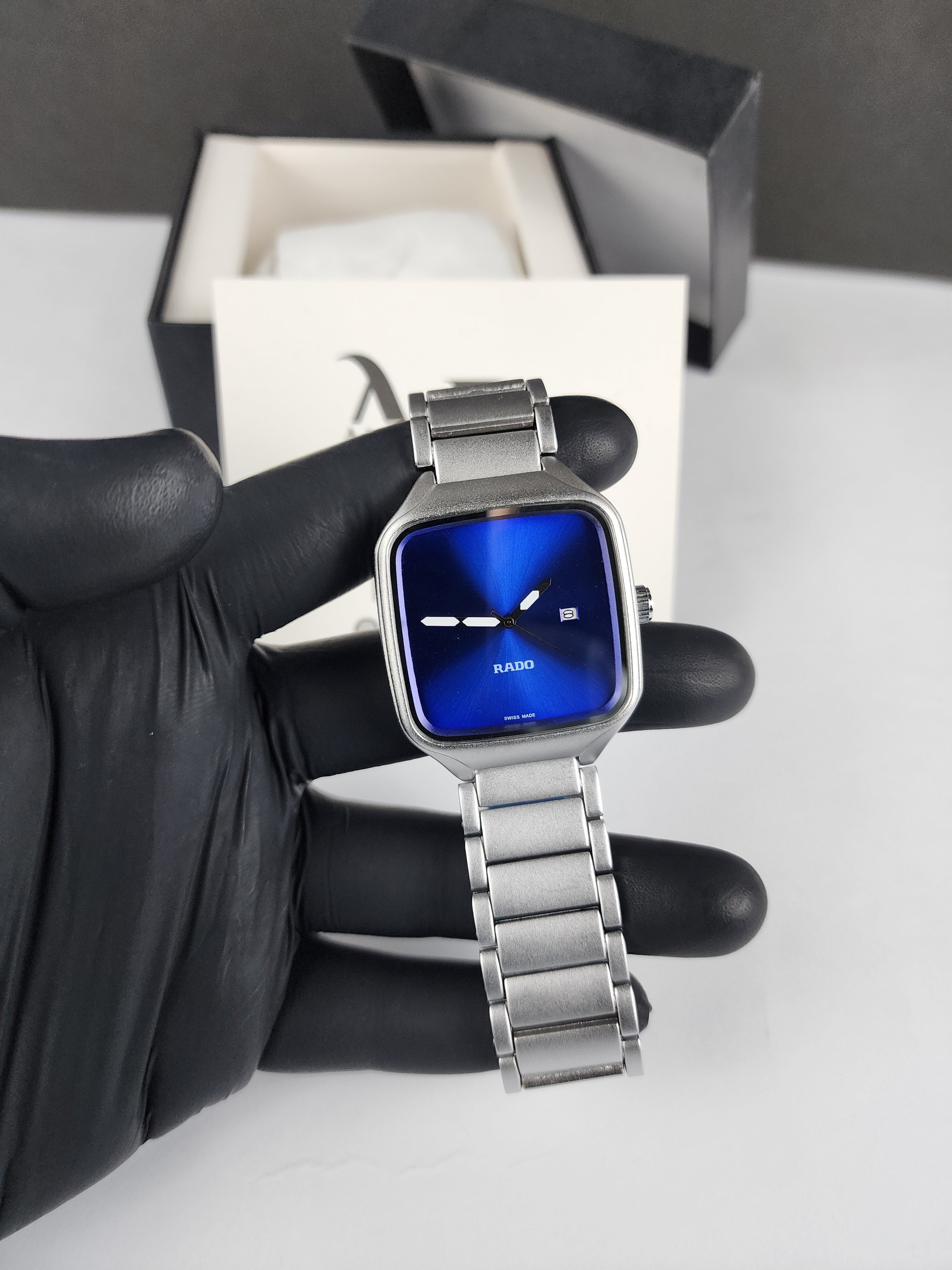 Rado Minimalist True Square Watch - Silver - Blue Dial