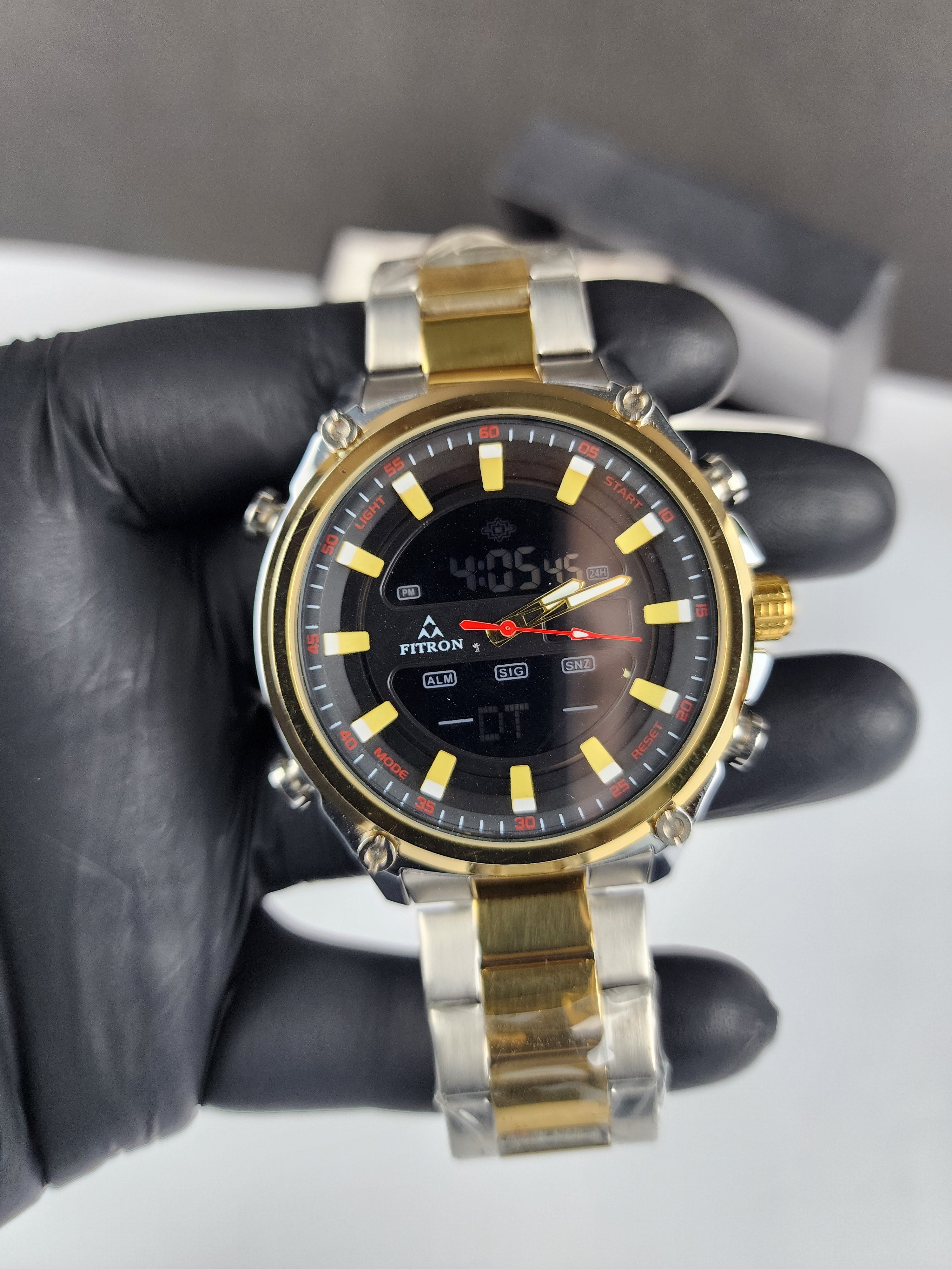 Fitron Luxury Analog Digital Series - Two Tone - Black Dial