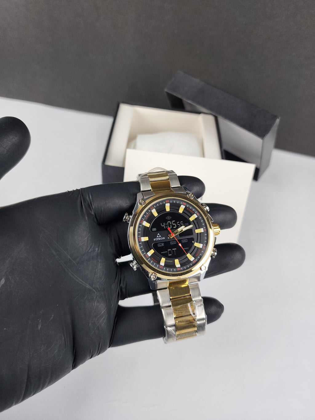 Fitron Luxury Analog Digital Series - Two Tone - Black Dial