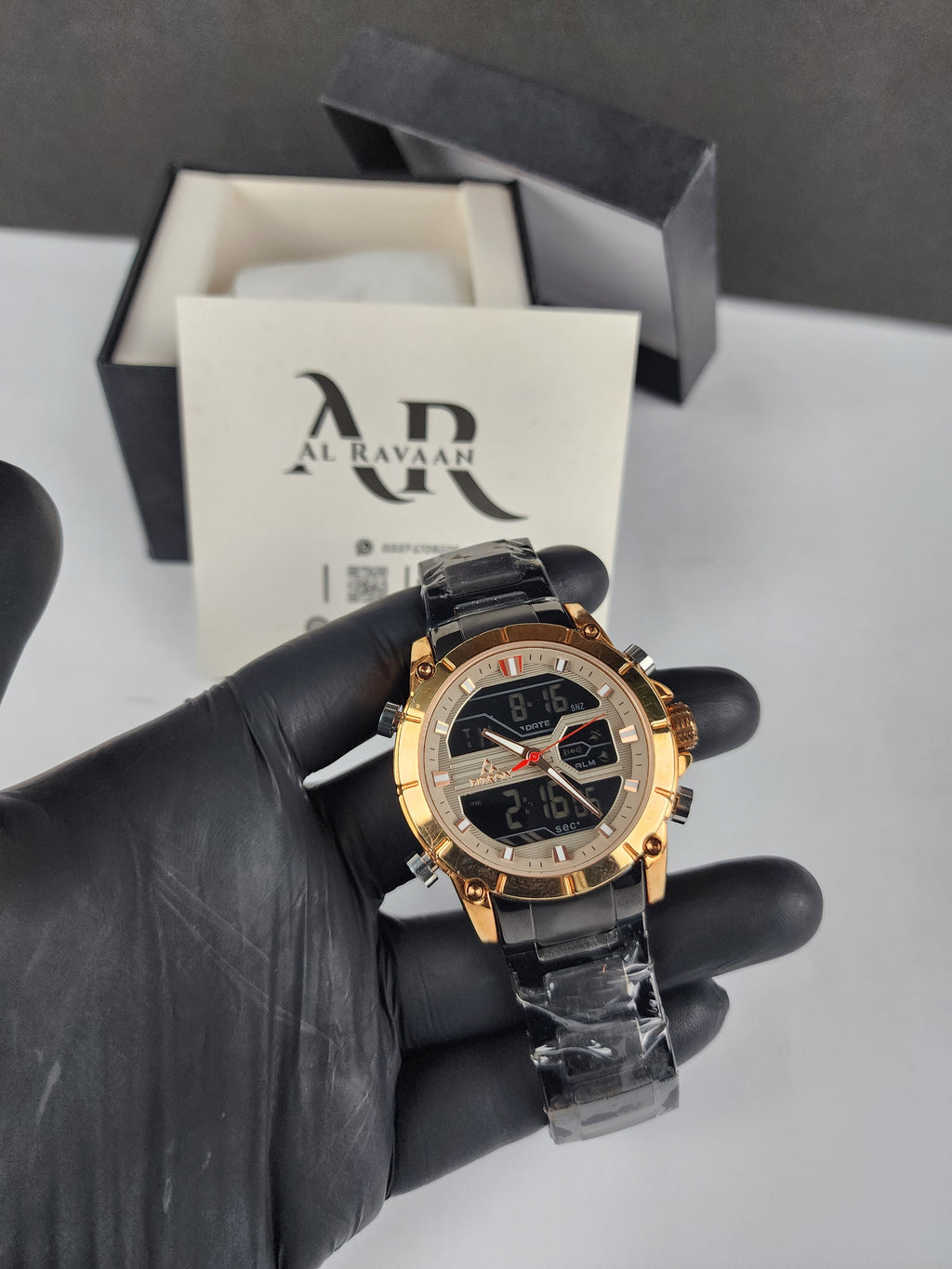 Fitron Luxury Analog Digital Series - Black - Rose Gold Dial