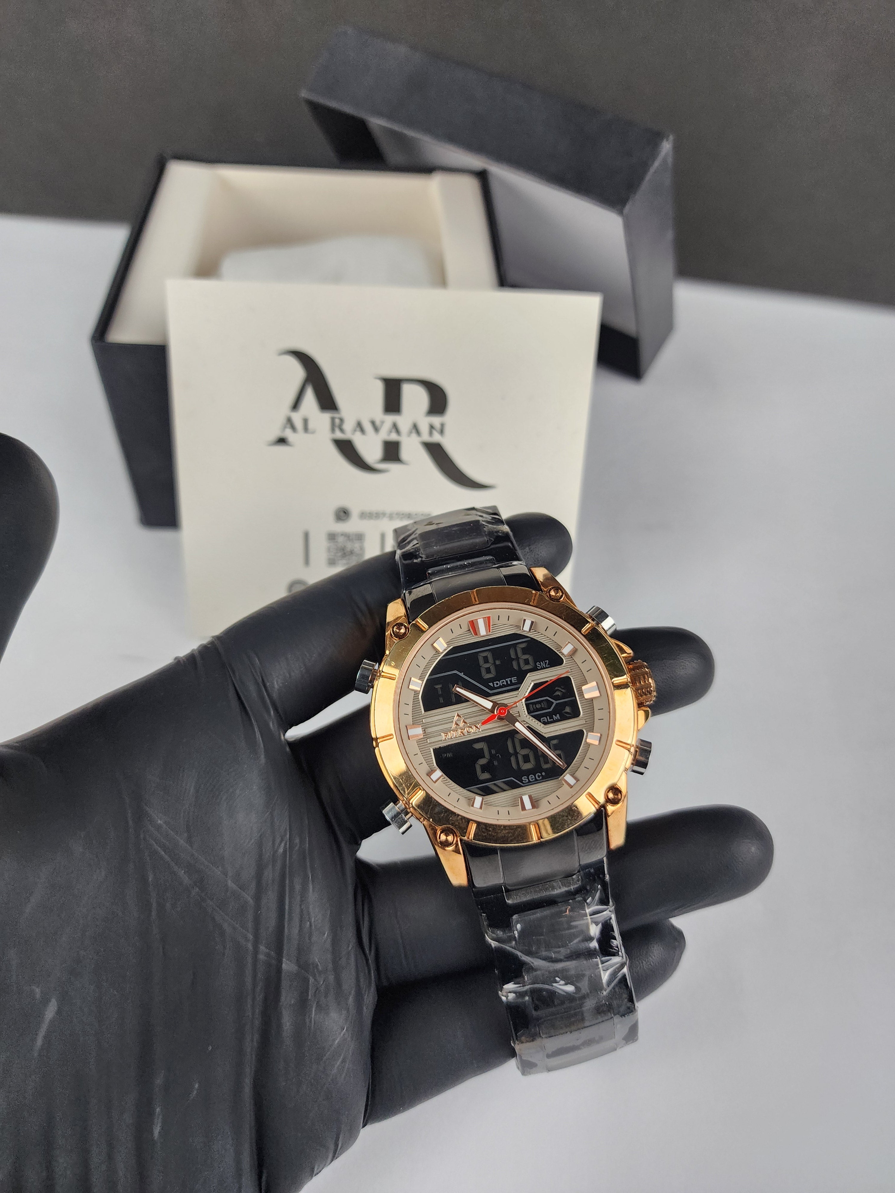Fitron Luxury Analog Digital Series - Black - Rose Gold Dial