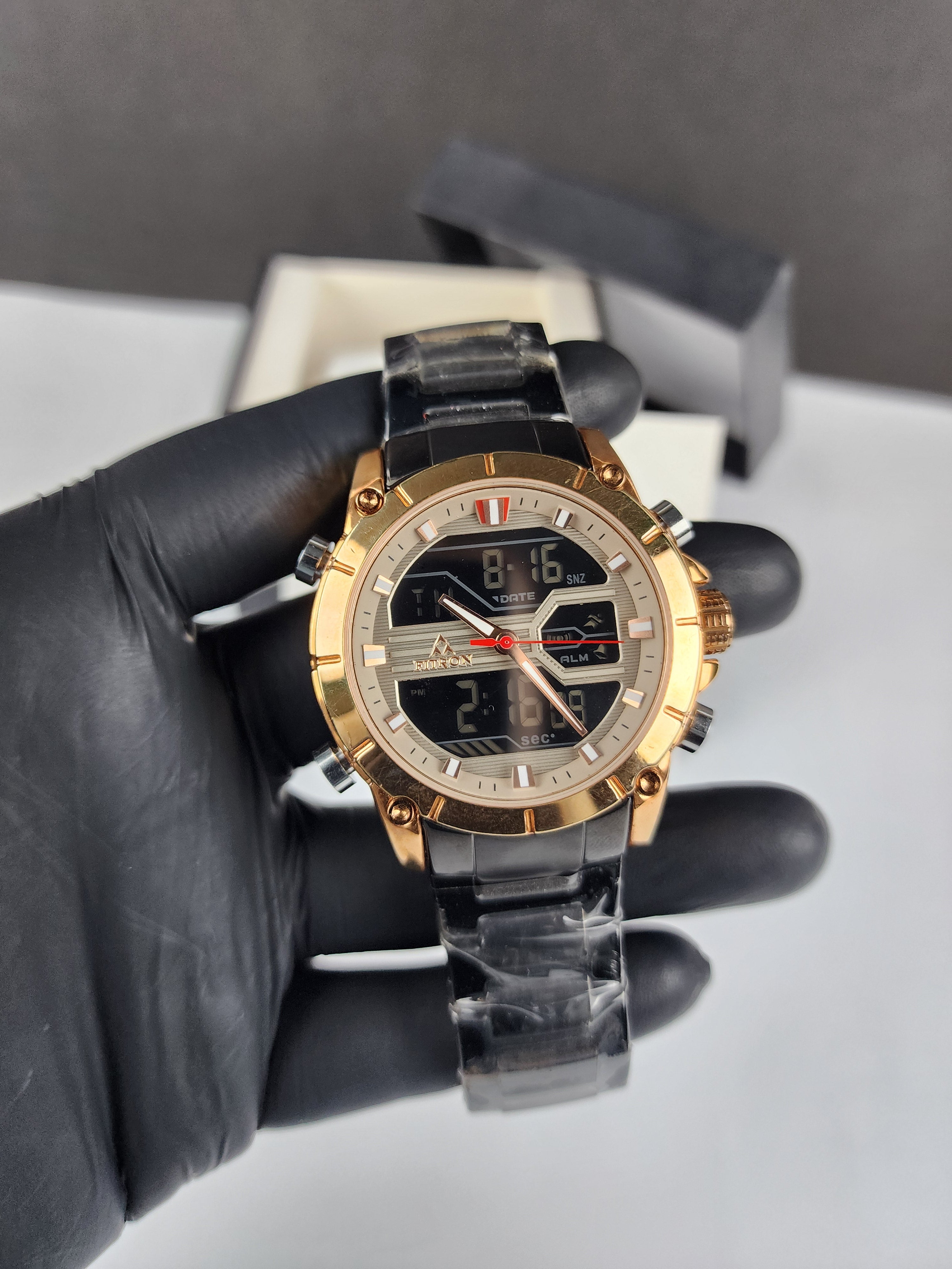 Fitron Luxury Analog Digital Series - Black - Rose Gold Dial