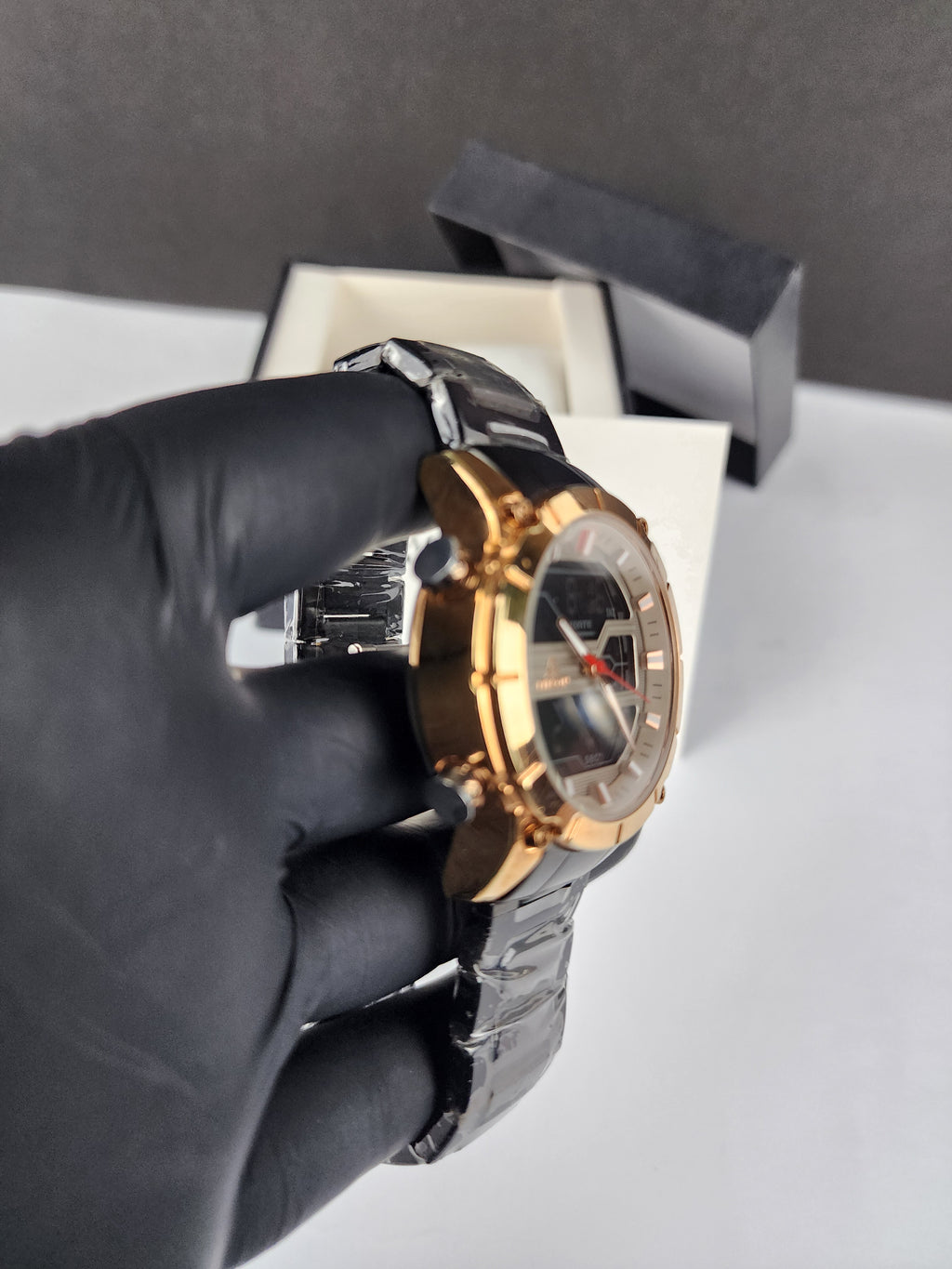 Fitron Luxury Analog Digital Series - Black - Rose Gold Dial