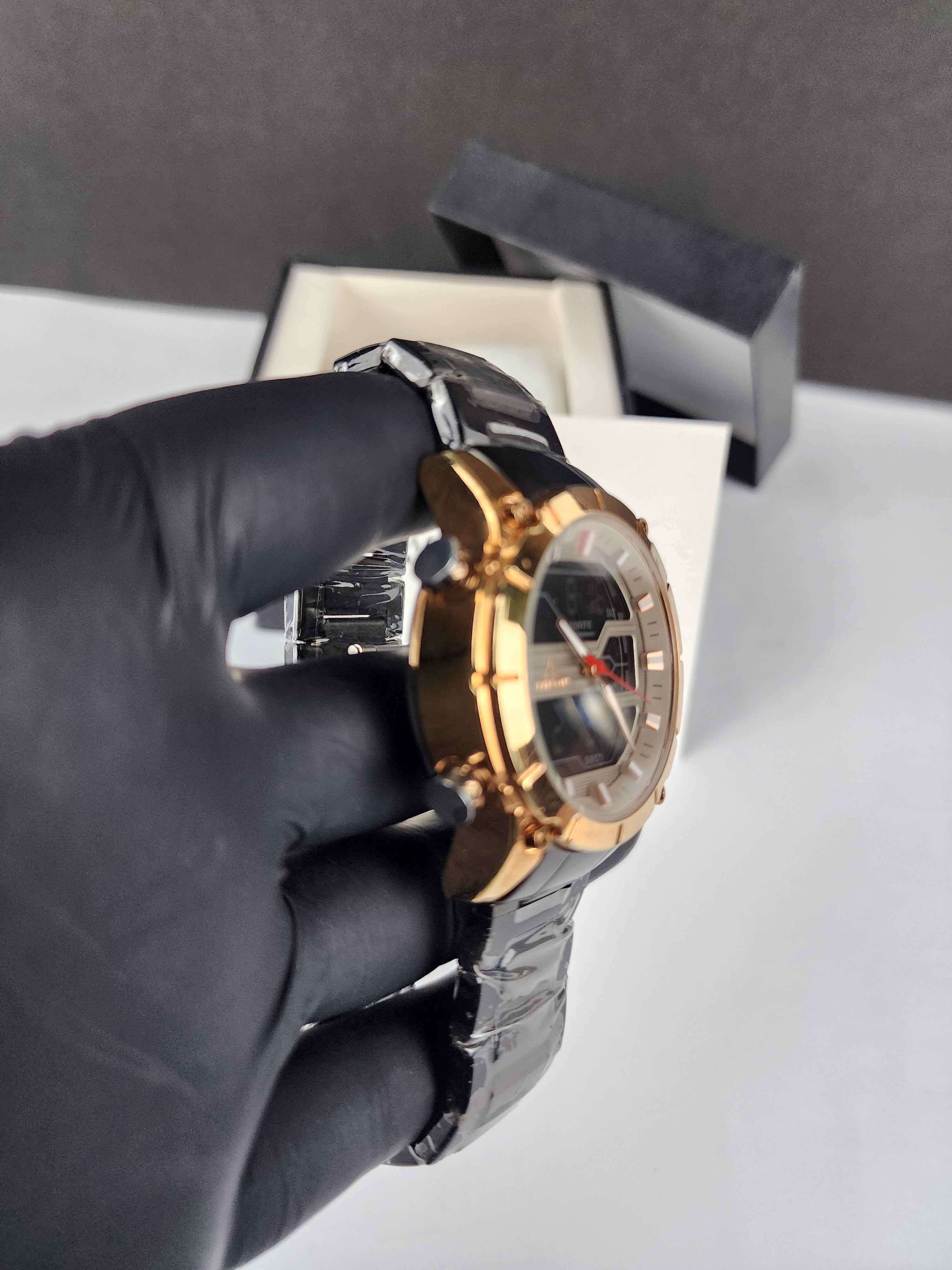 Fitron Luxury Analog Digital Series - Black - Rose Gold Dial