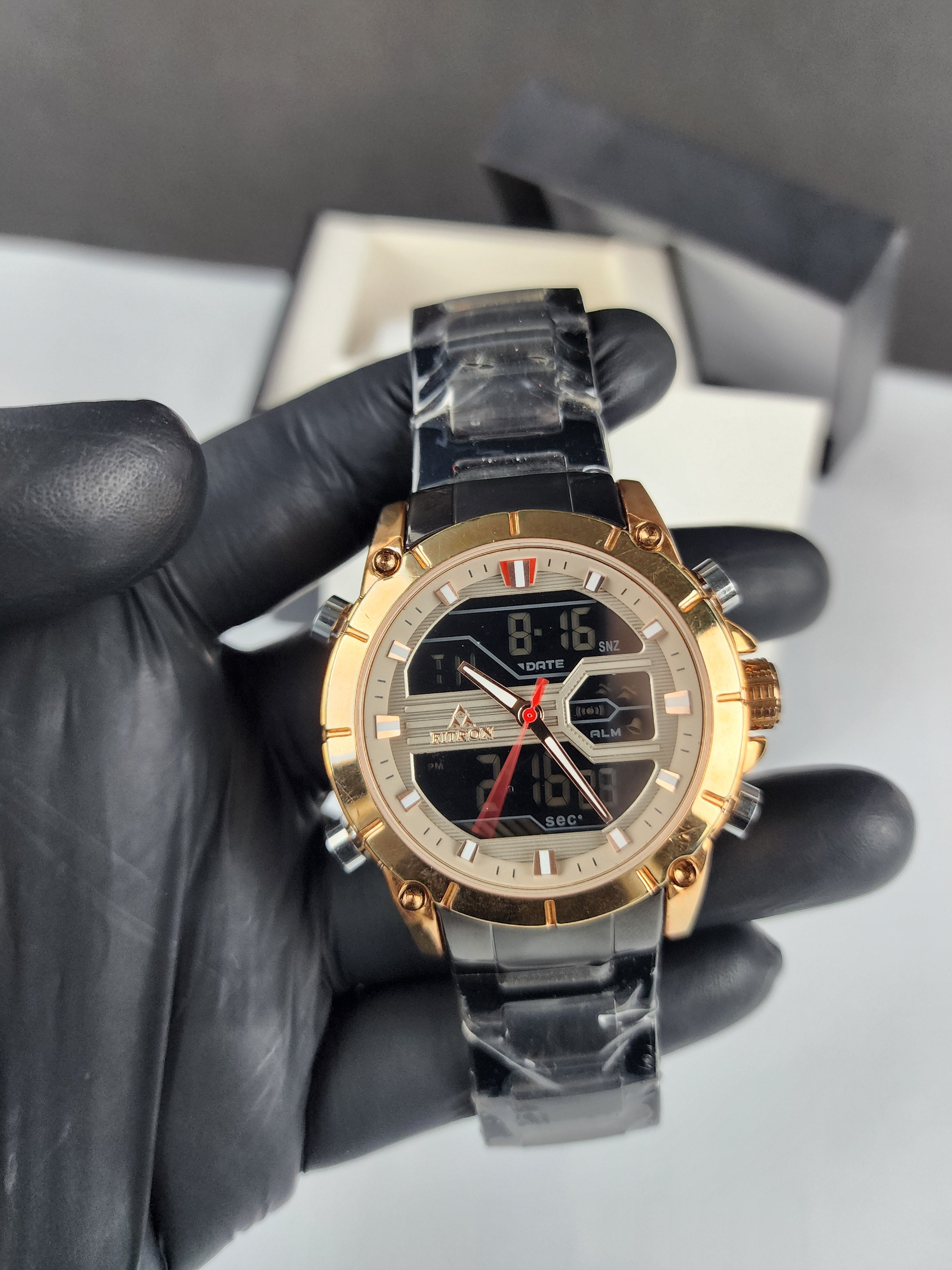 Fitron Luxury Analog Digital Series - Black - Rose Gold Dial
