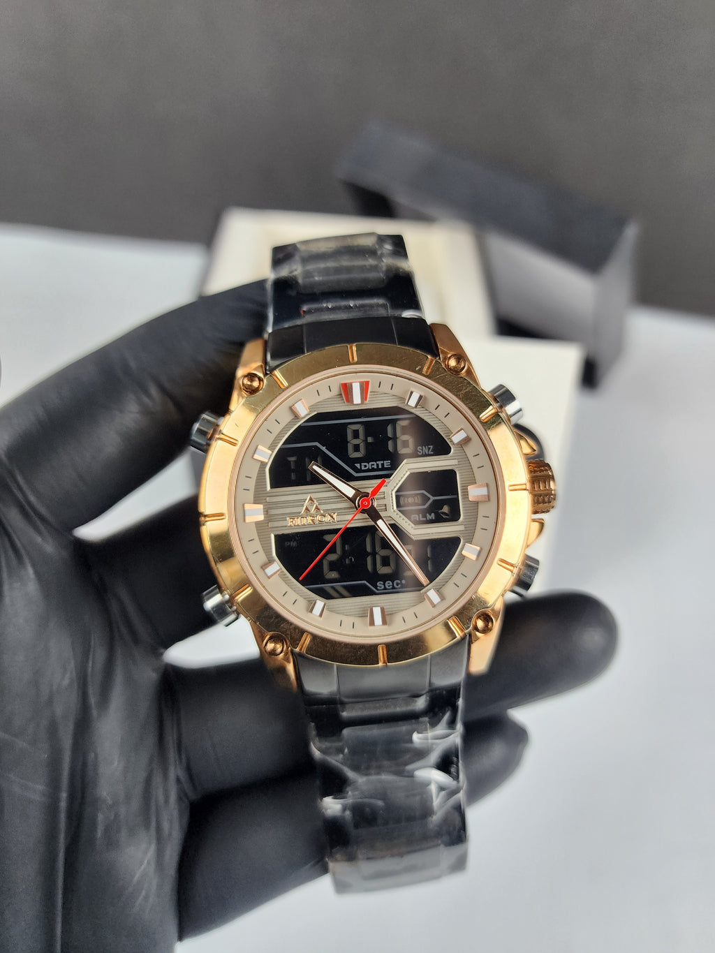 Fitron Luxury Analog Digital Series - Black - Rose Gold Dial