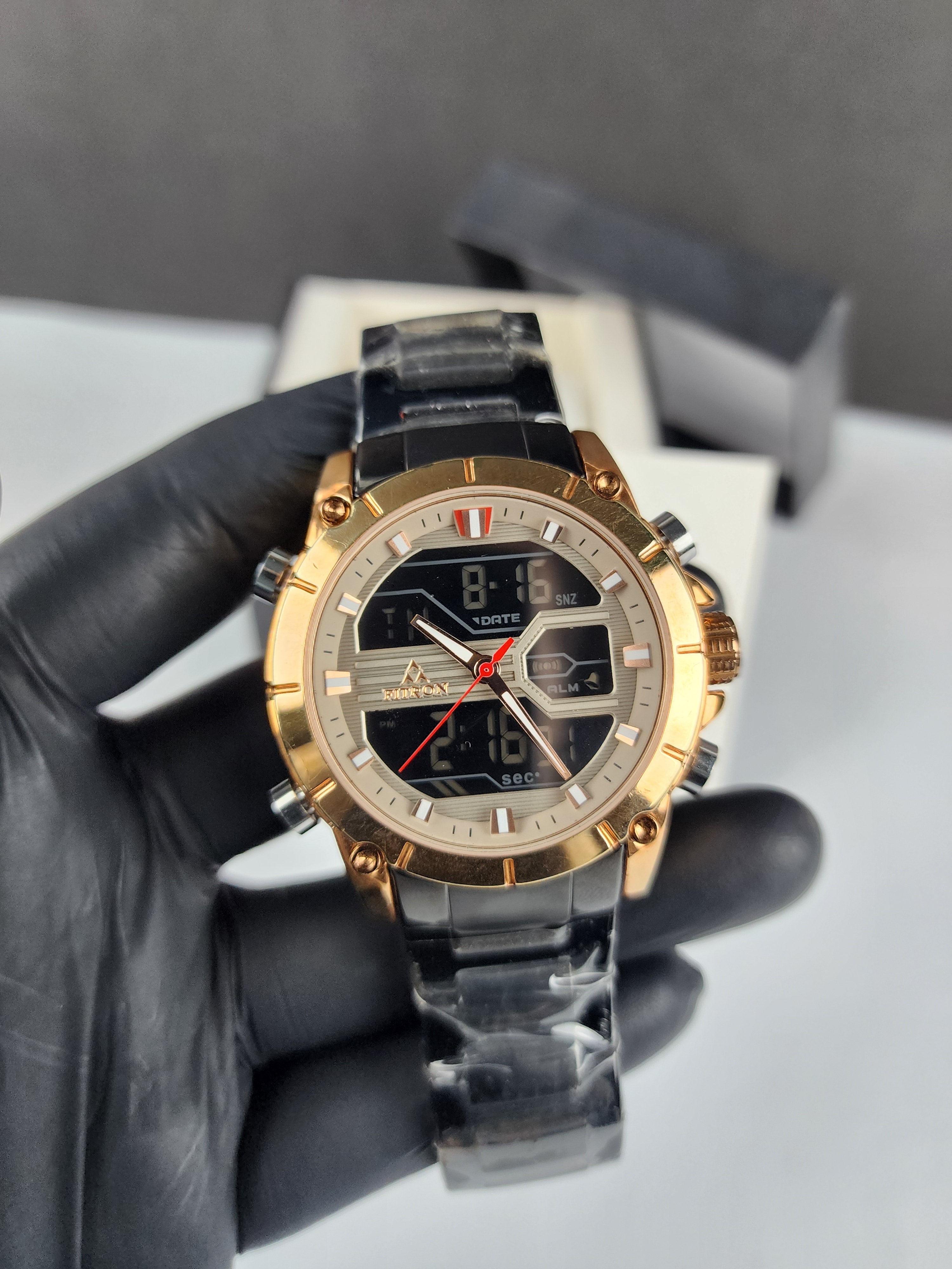 Fitron Luxury Analog Digital Series - Black - Rose Gold Dial