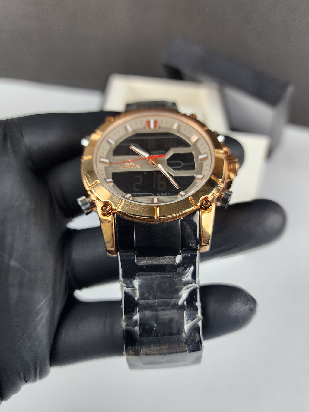 Fitron Luxury Analog Digital Series - Black - Rose Gold Dial
