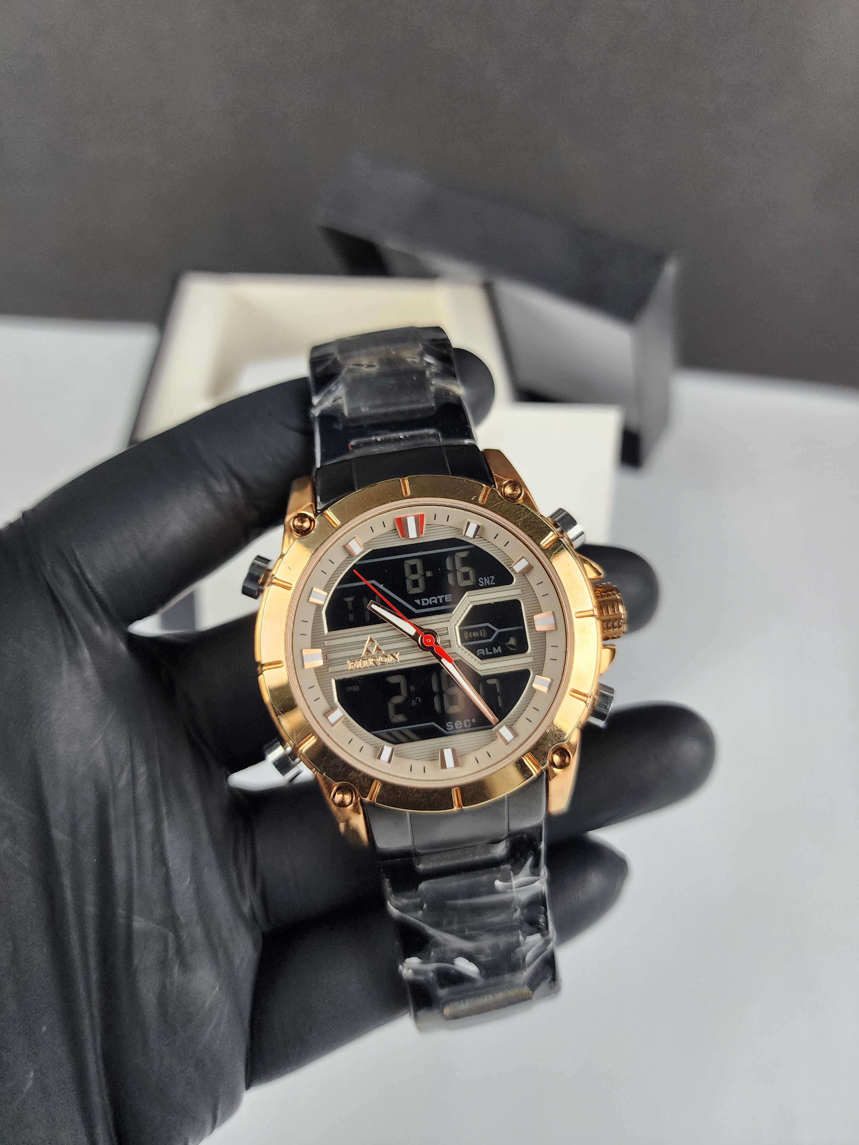 Fitron Luxury Analog Digital Series - Black - Rose Gold Dial