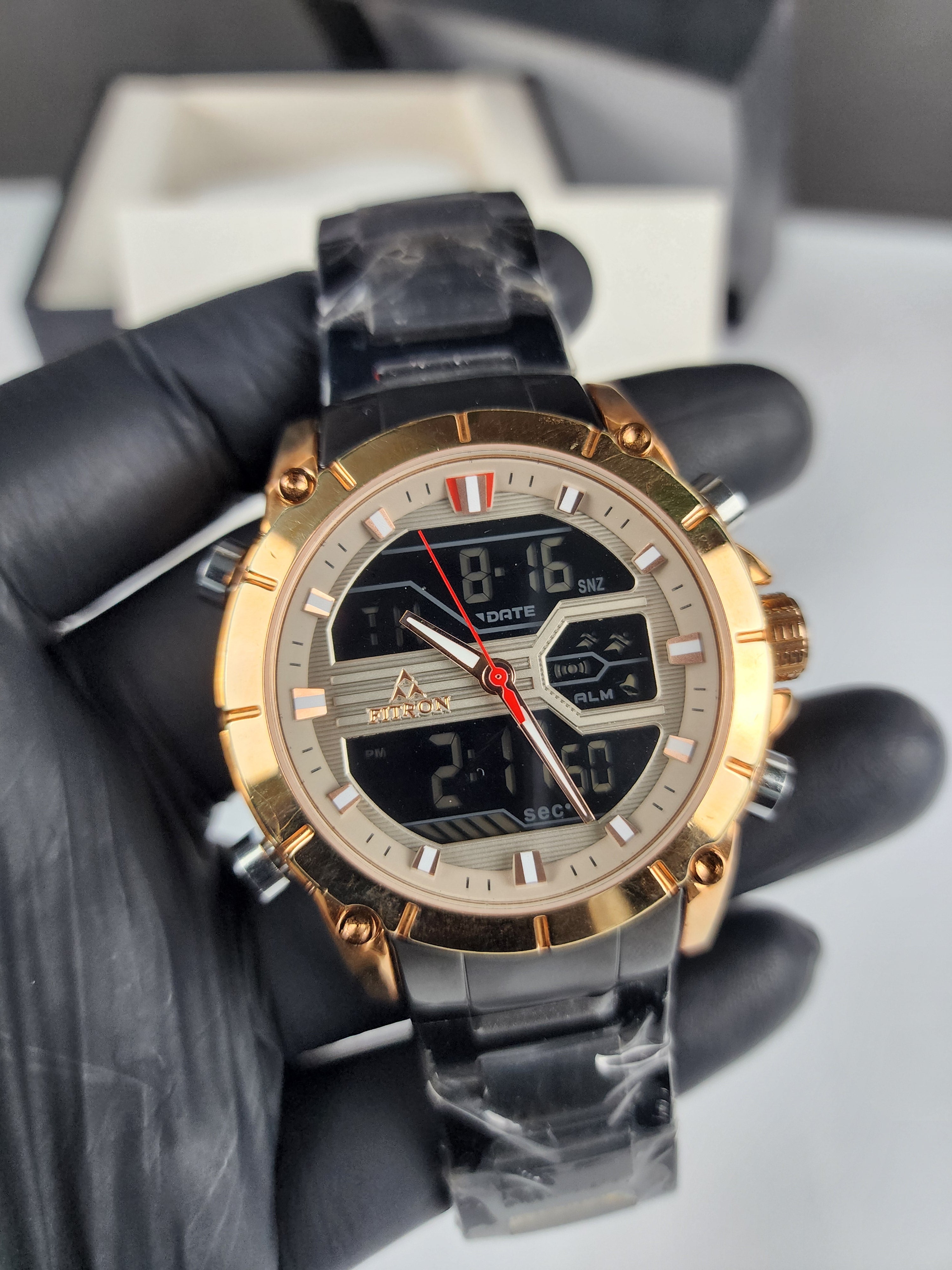 Fitron Luxury Analog Digital Series - Black - Rose Gold Dial