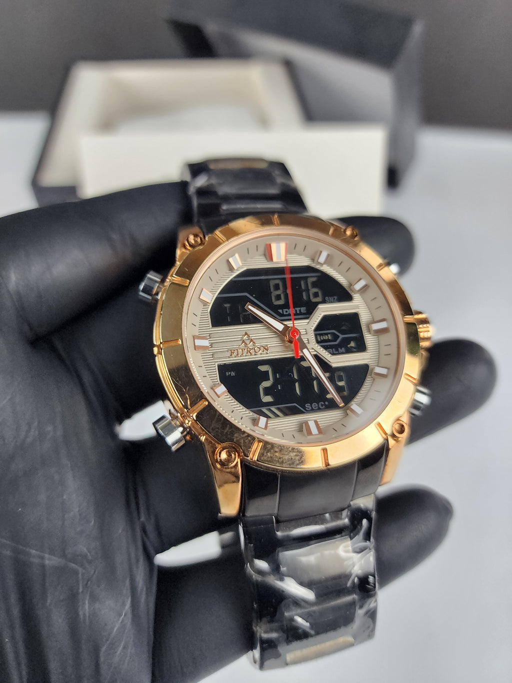 Fitron Luxury Analog Digital Series - Black - Rose Gold Dial