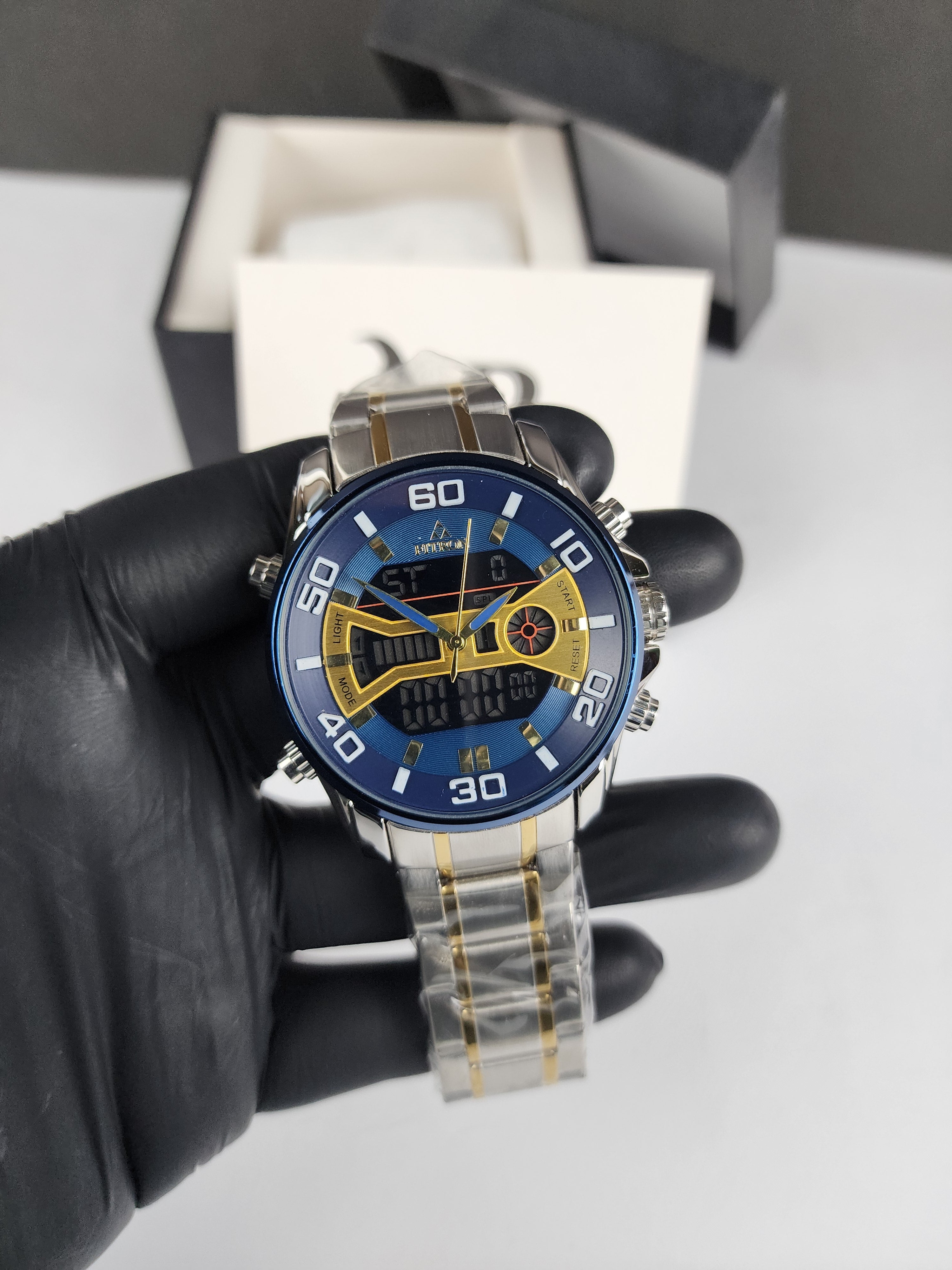 Fitron Luxury Analog Digital Series - Two Tone - Blue Gold Dial