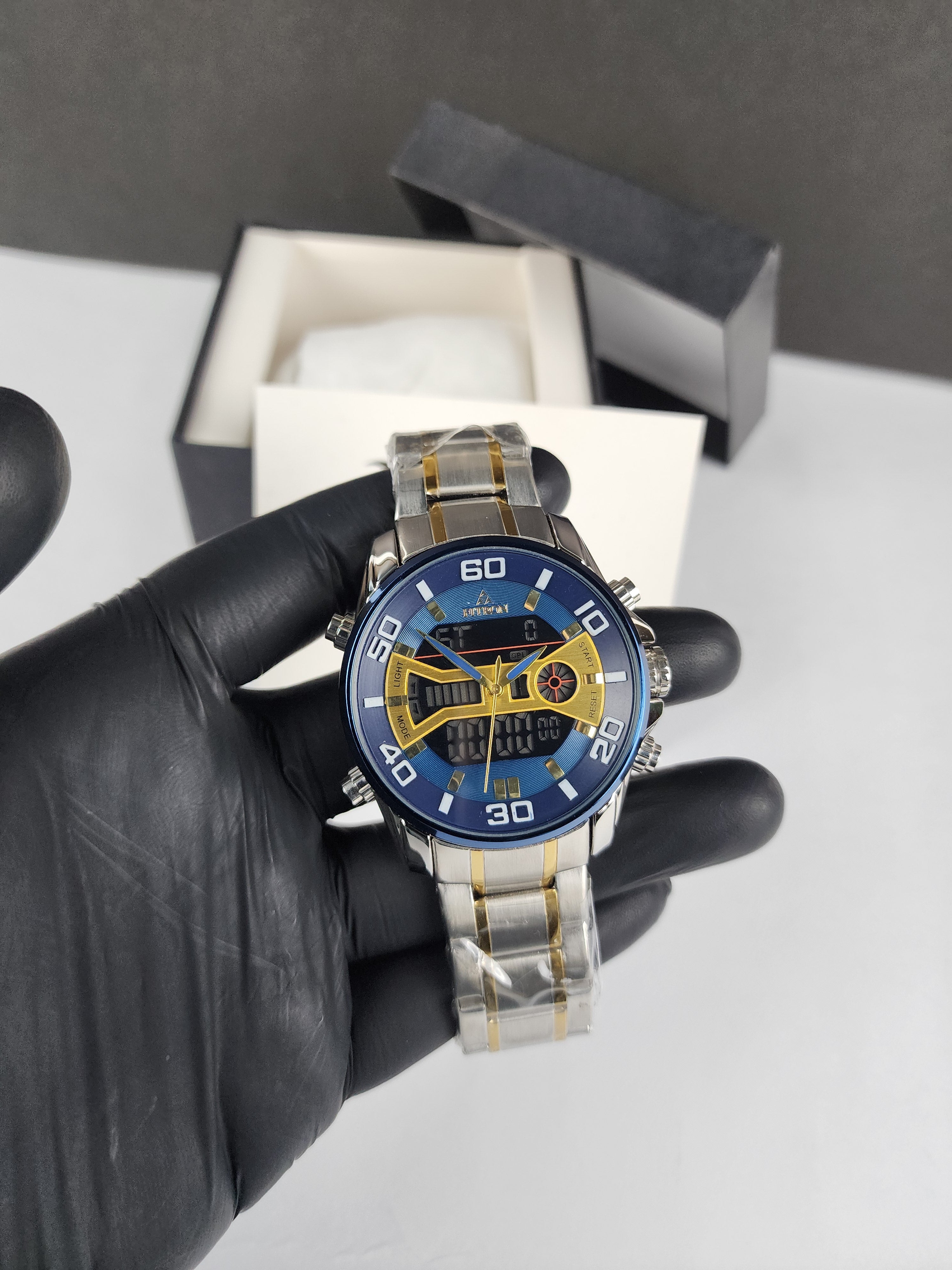 Fitron Luxury Analog Digital Series - Two Tone - Blue Gold Dial