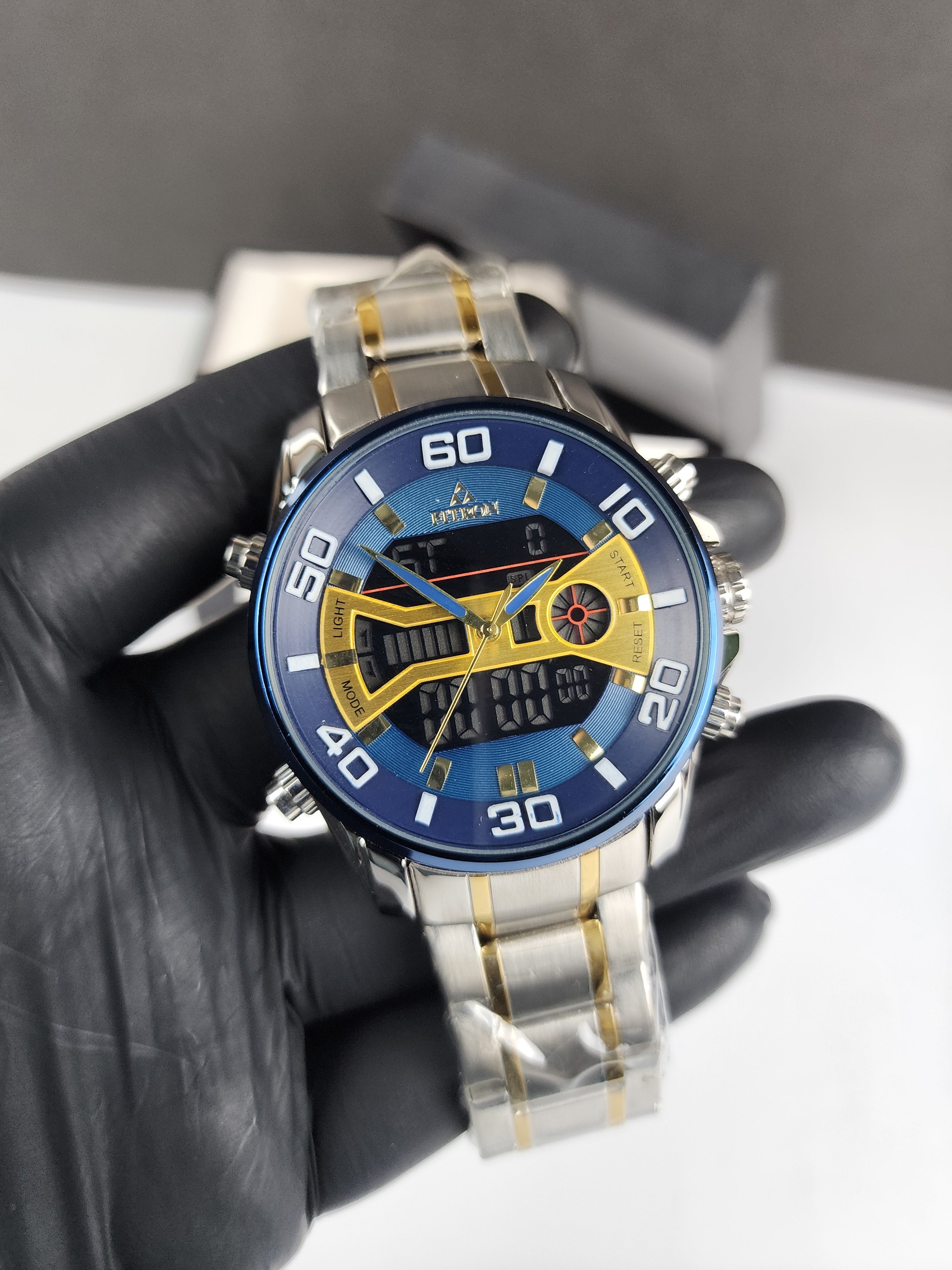 Fitron Luxury Analog Digital Series - Two Tone - Blue Gold Dial