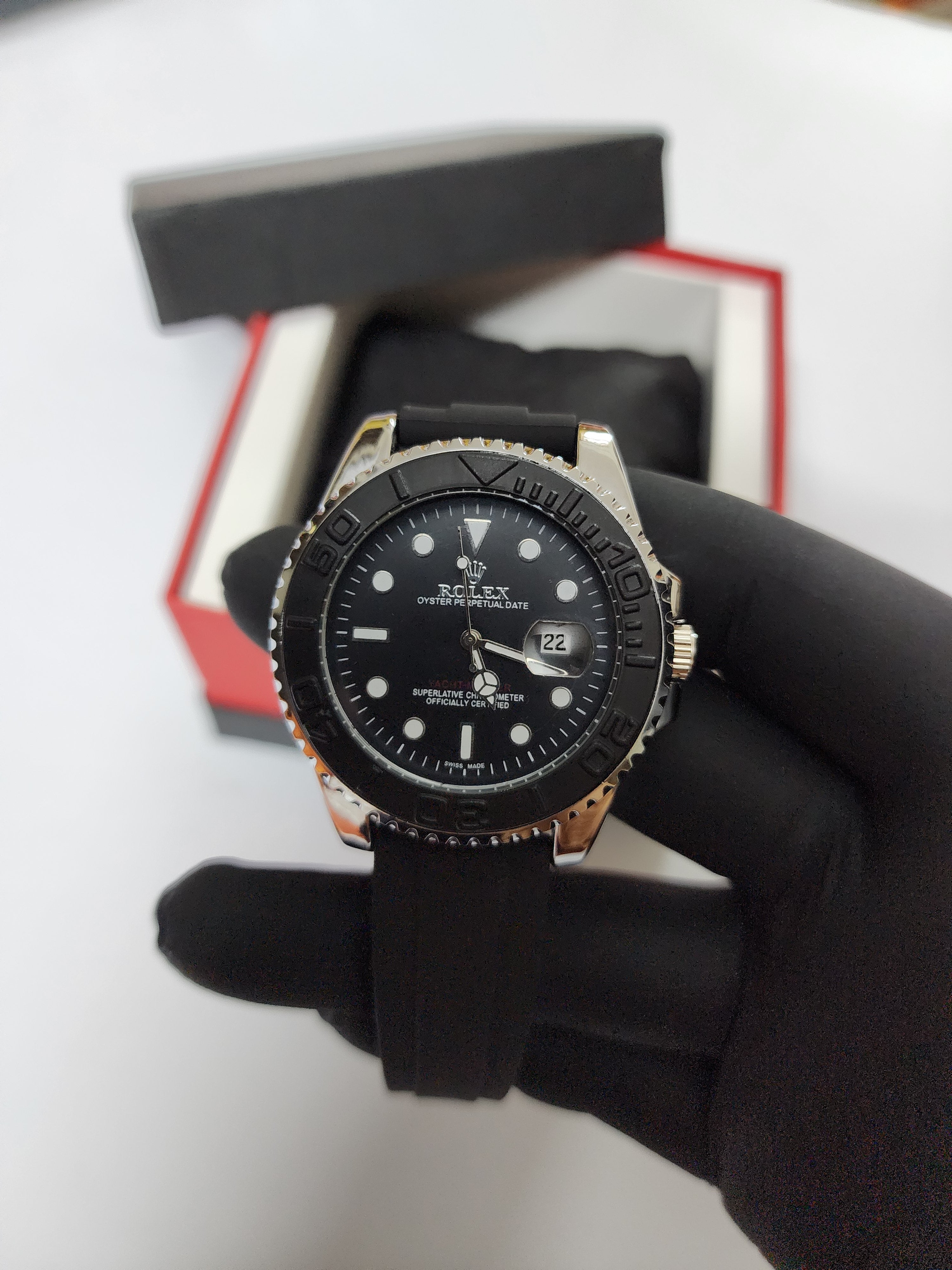 Rolex Rotating Bezel - Date Adjustment - Black Pvc Strap