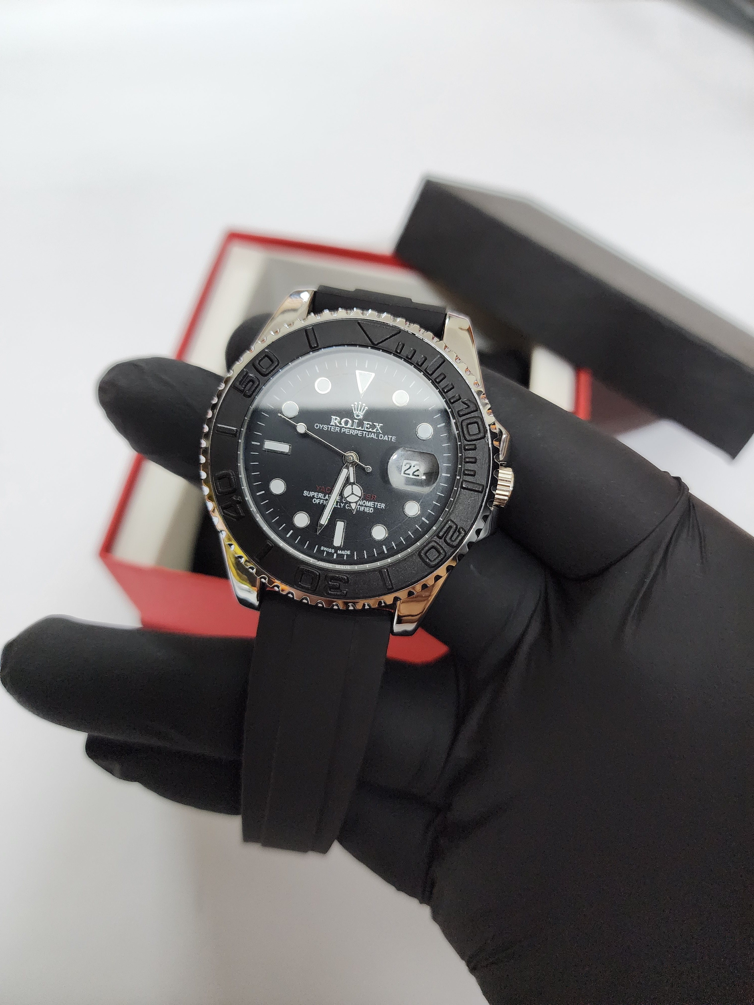 Rolex Rotating Bezel - Date Adjustment - Black Pvc Strap