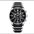 Reward VIP Premium Men's Chronograph Watch - Silver & Black - Silicone & Steel Hybrid Strap