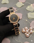 Michael Kors Ladies Stone Bezel Watch -  Rose Gold & Black