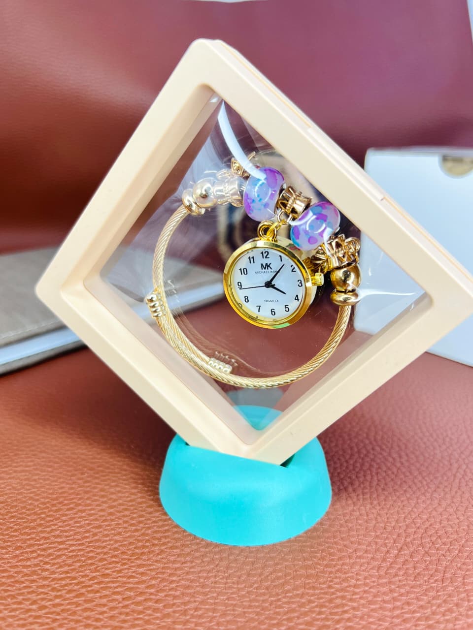 MK Ladies Charm Bracelet Style Watch - Golden Finish - Assorted Beads & Charms