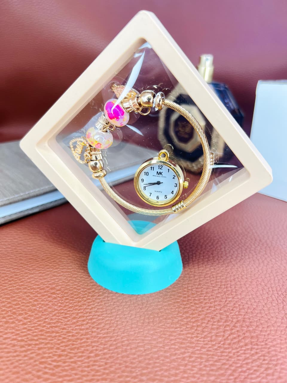 MK Ladies Charm Bracelet Style Watch - Golden Finish - Assorted Beads & Charms