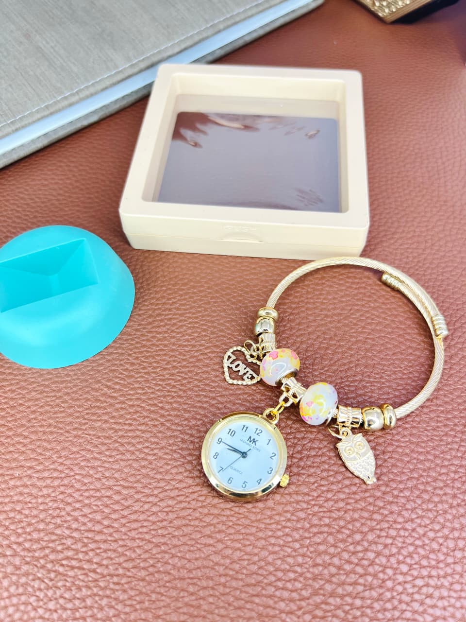 MK Ladies Charm Bracelet Style Watch - Golden Finish - Assorted Beads & Charms